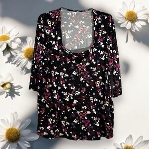 Lane Bryant Floral Blouse 3/4 Sleeve Stretch Top Plus Size 22W Stretch Shirt